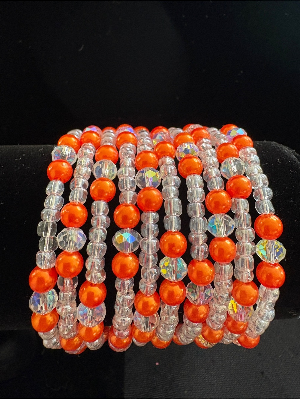 Orange and Clear Beaded Coil Bracelet